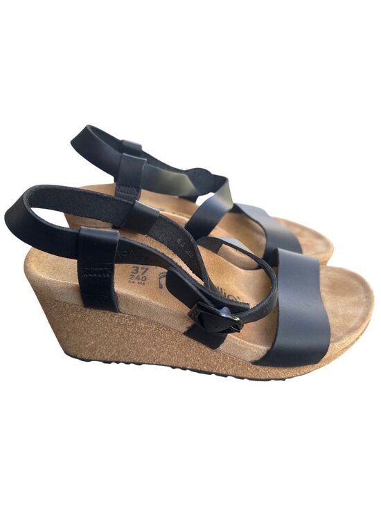 Papillio Shoes - Papillio Birkenstock Soley Leather Wedge Sandal Black Womens EU 37 US 6